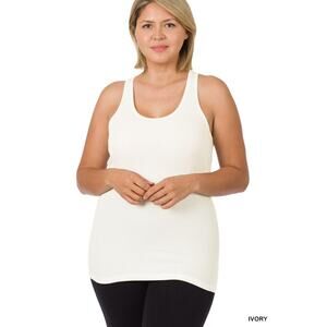 1X Ivory Ribbed Seamless Racerback Tank Top Zenana oversized Plus Sized comfort